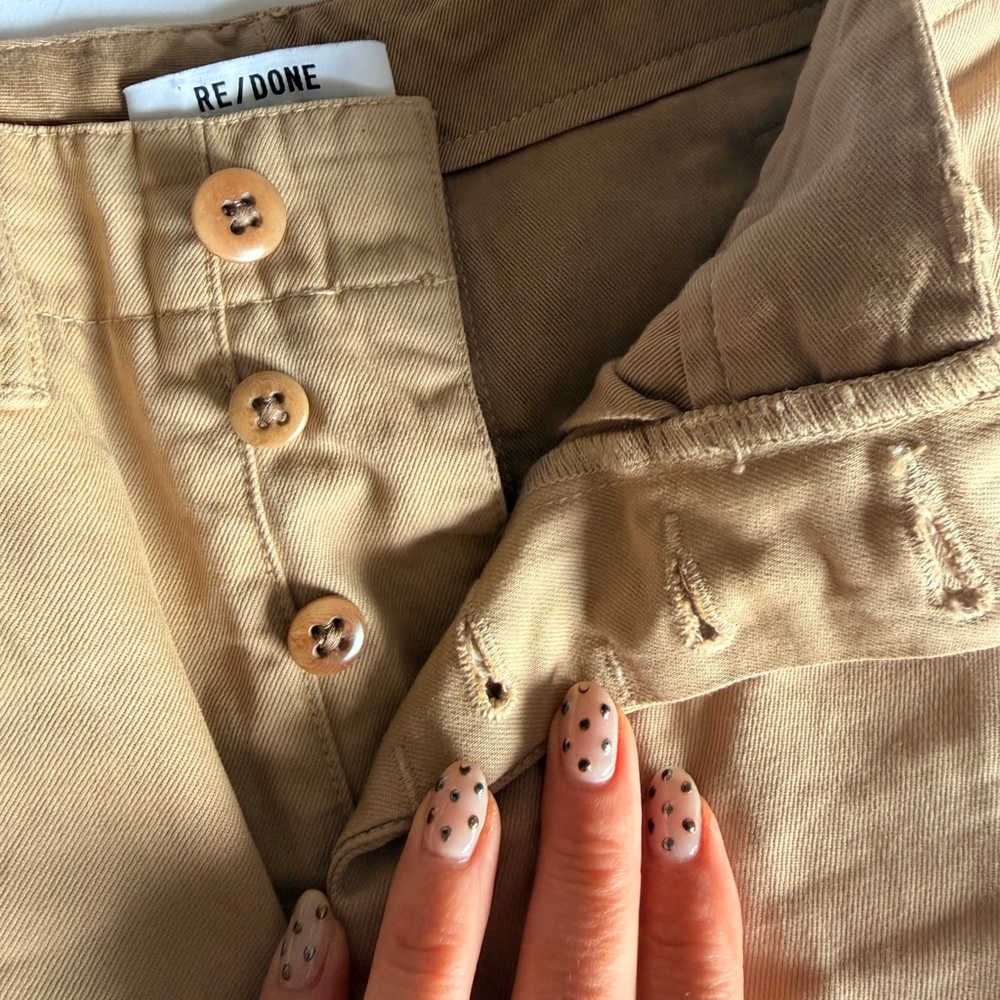 RE/DONE 90s High-Rise Loose Trousers Button Fly Twill Chino Washed Khaki - Picture 6 of 8